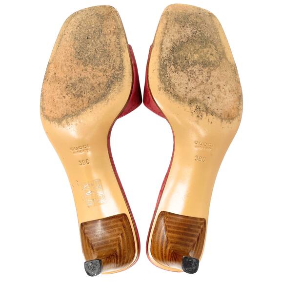 Gucci GG Logo Rose Red Pink Aleppo Monogram Guccissima Leather Mules Heels EU39 - Picture 10 of 10